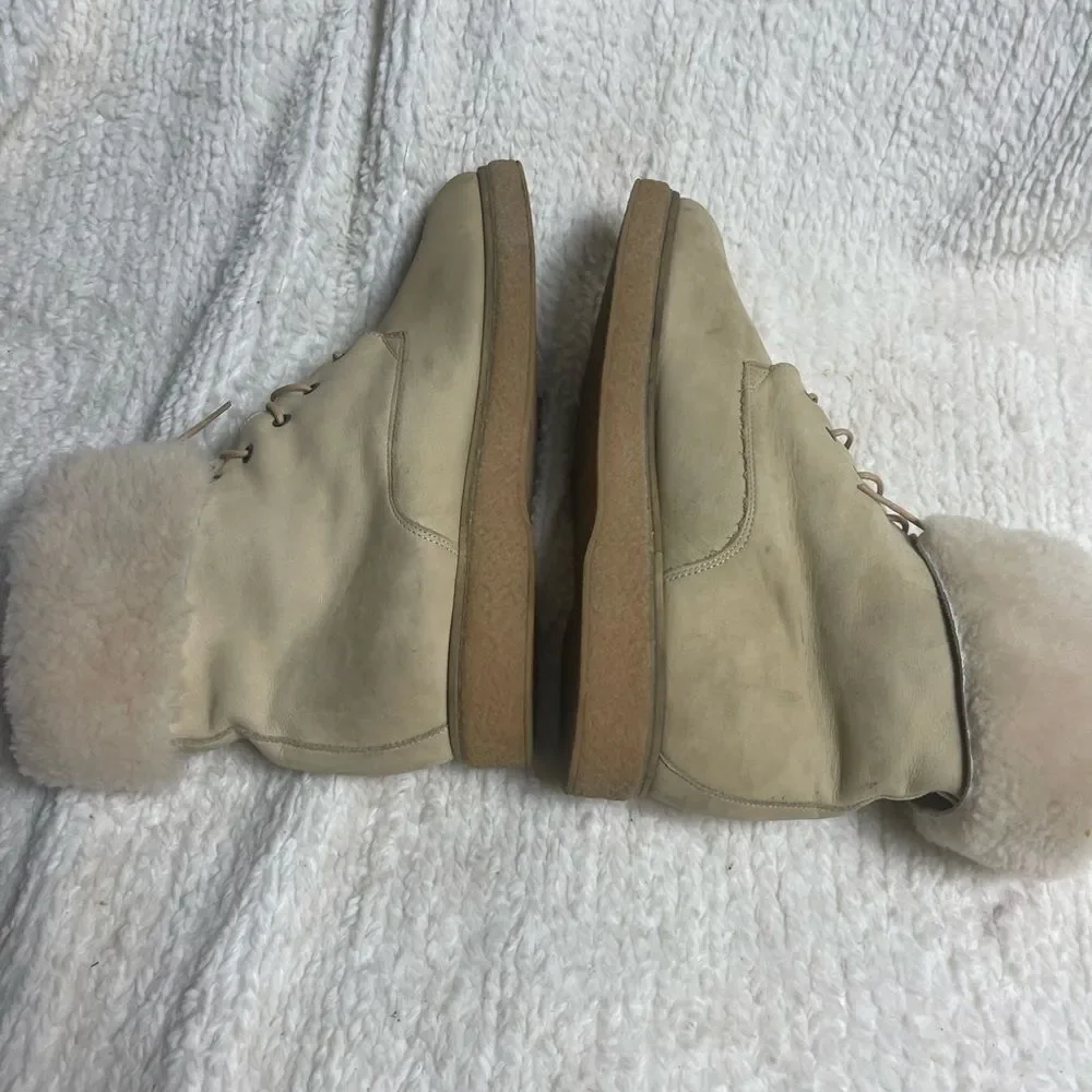 Vic Matié leather nubuck Khaki lace up Boots Shearling-Lined EUR SZ38